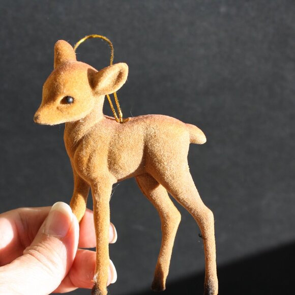 Lot of 6 Vintage Deer Ornaments Flocked Faux Fur white sparkles Christmas - Picture 9 of 11